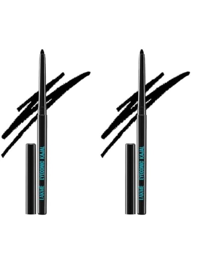 Lakme Eyeconic Black Kajal, Matte Kohl Liner in a Twist Up Pencil - Waterproof, Smudge Proof & Long Lasting Eye Makeup, 0.35 g (Pack of 2) - Image 1